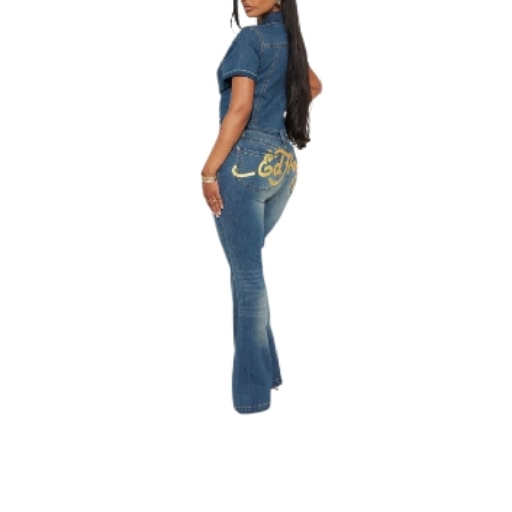 Women's Ed Hardy NYC Denim Jumpsuit - Medium Wash Size XL